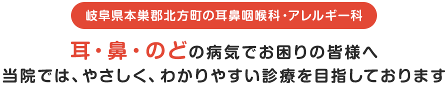 耳・鼻・のどの病気でお困りの皆様へ。当院では、やさしく、わかりやすい診療を目指しております。